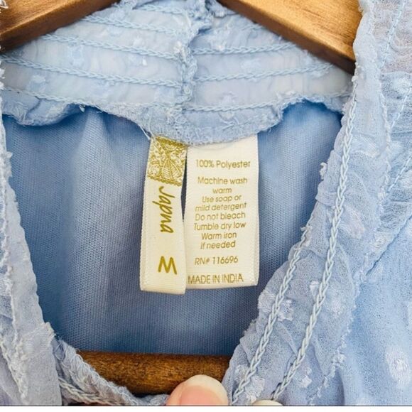 Japna sleeveless Smocked Mock Neck blouse Sheer Light Blue Medium - Picture 6 of 11